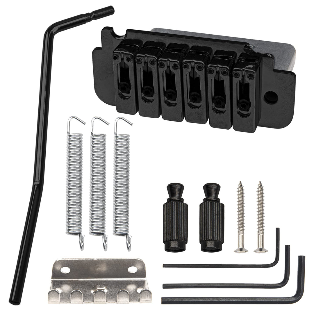 1Set Yootones Guitar Tremolo Bridge 6 String Individual Saddle Compatible with Squier Fender Strat Style Electric Guitar Parts (Black)
