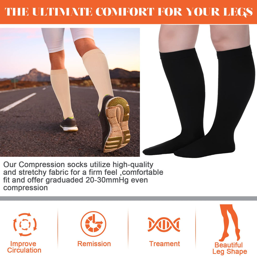 2 Pairs Women Plus Size Compression Socks 20-30mmhg Knee Extra Large Wide Calf Compression Socks