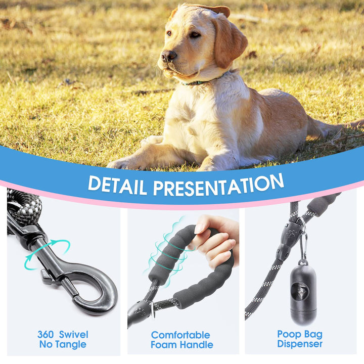 2/4/5/6 FT Dog Leash with Comfortable Padded Handle and Highly Reflective Threads for Small Medium and Large Dogs (6FT-1/2&#39;&#39;, Black)