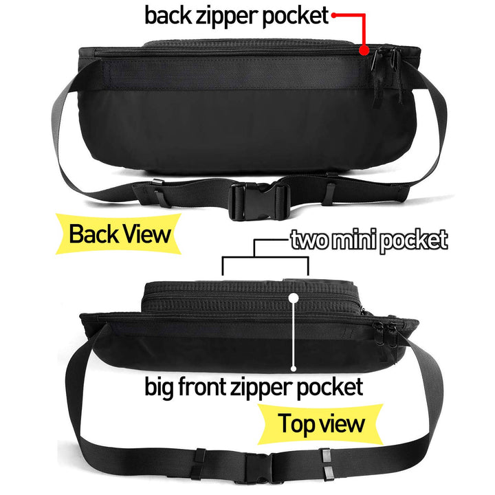Large Waterproof Black Waist Bag Fanny Pack For Men Women Belt Bag Pouch Hip Bum Bag Chest Bag with Adjustable Strap, Premium Lightweight Fanny Pack For Gym Fitness Workout Travel Work Commuting