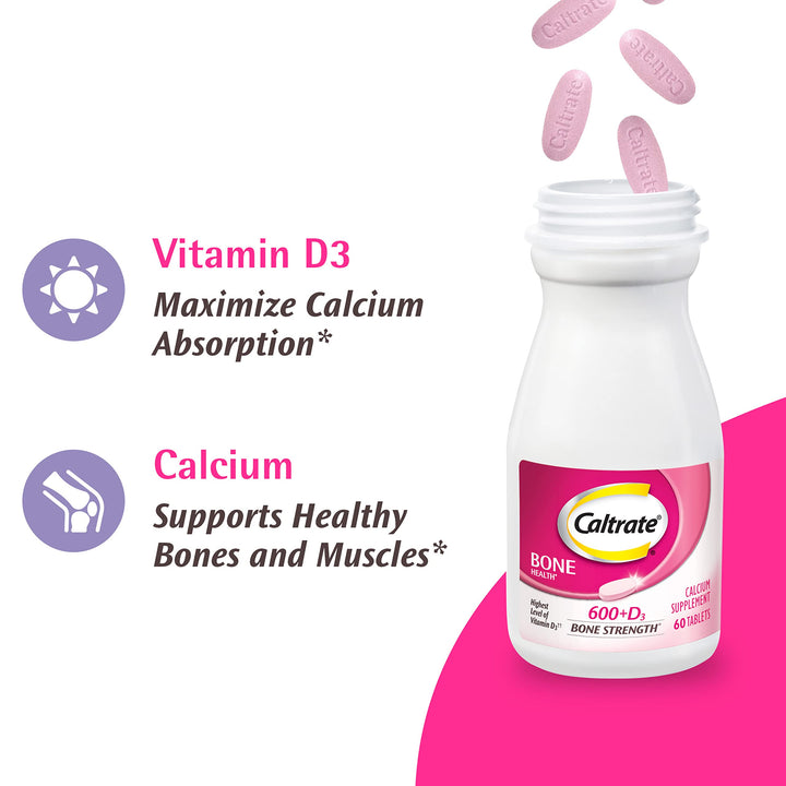 Caltrate 600 Plus D3 Calcium and Vitamin D Supplement Tablets, Bone Health Supplements for Adults - 60 Count