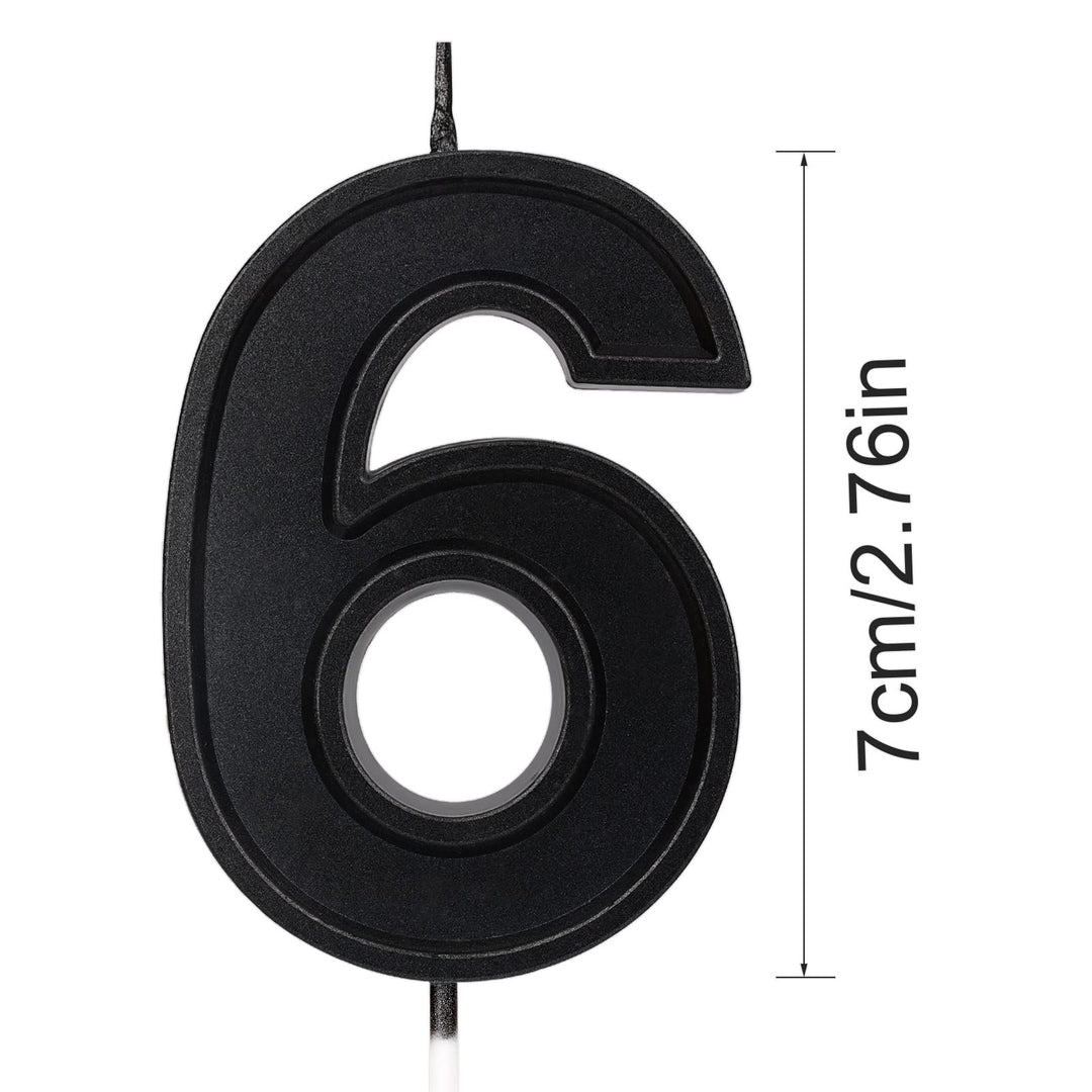 LUTER 7 cm Number of Birthday Candles, Diamond Shape 3D Numbered Birthday Cake Candles Cake Decoration for Wedding, Birthday, Graduation, Party (Black)(6)