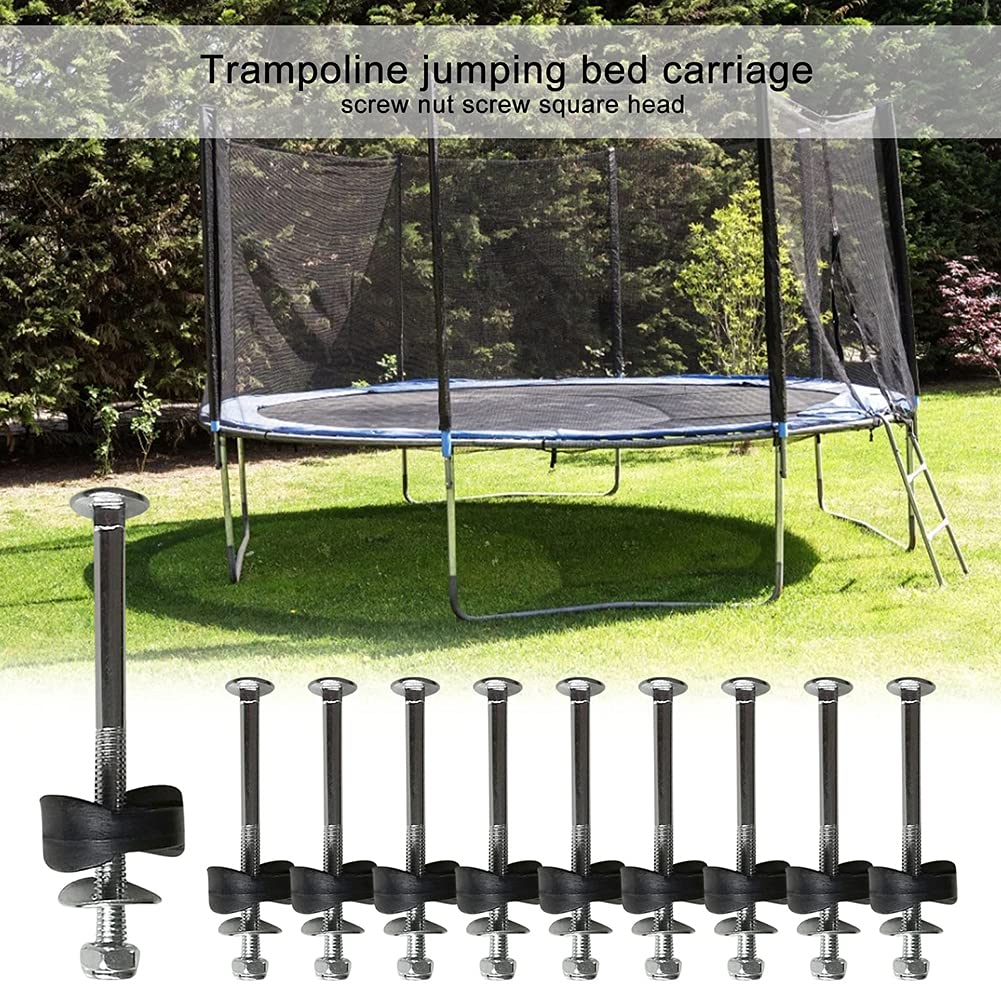12pcs Trampoline Enclosure Pole Galvanized Steel Spacers Trampoline Screws, Jumping Bed Carriage Screw Nut Screw Square Head Trampoline Screws Peplacement Parts
