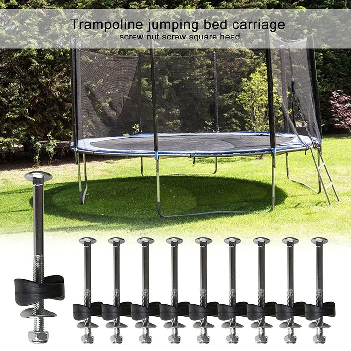 12pcs Trampoline Enclosure Pole Galvanized Steel Spacers Trampoline Screws, Jumping Bed Carriage Screw Nut Screw Square Head Trampoline Screws Peplacement Parts