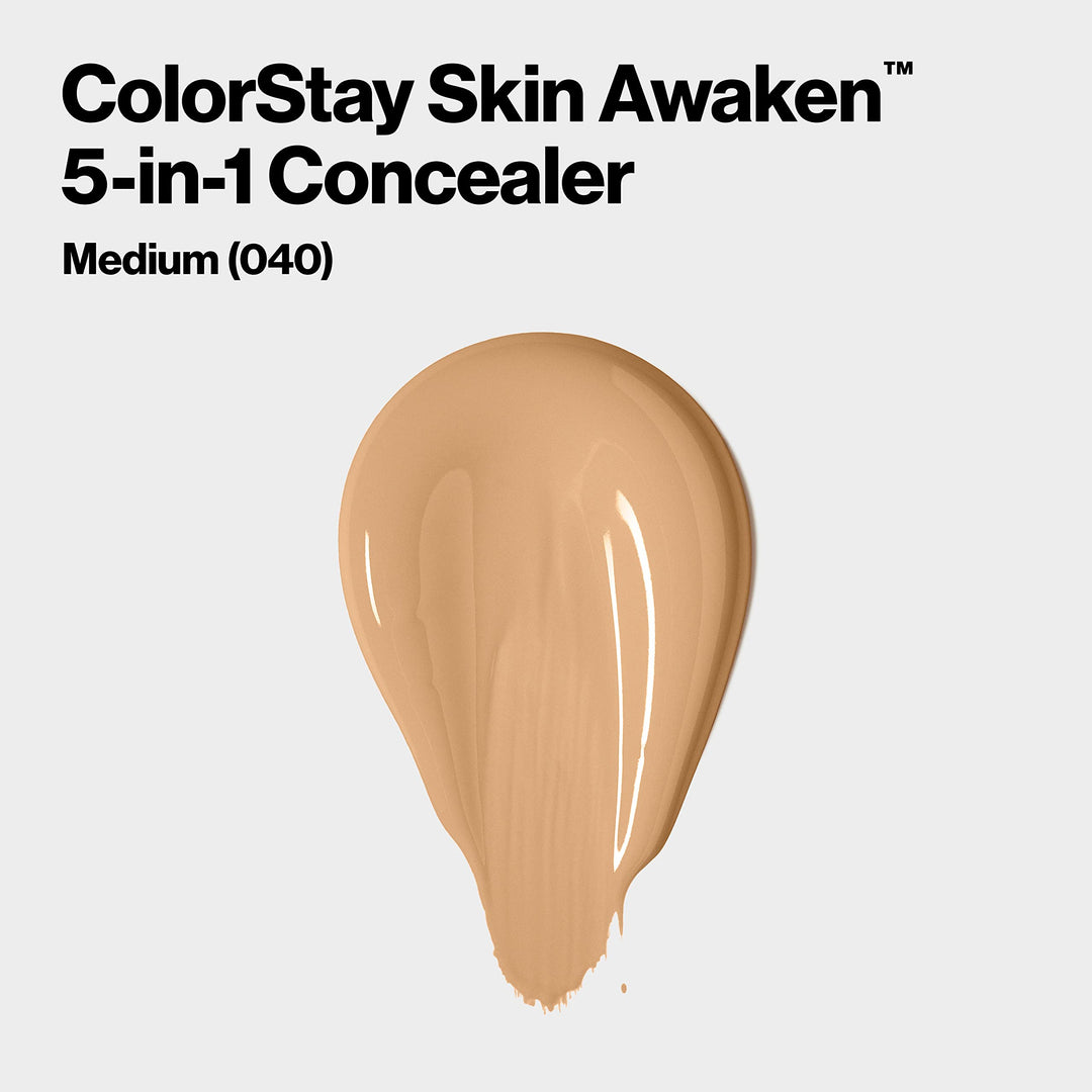 Revlon ColorStay Skin Awaken 5-in-1 Concealer, Lightweight, Creamy Longlasting Face Makeup with Caffeine &amp; Vitamin C, For Imperfections, Dark Circles &amp; Redness, 040 Medium, 0.27 fl oz
