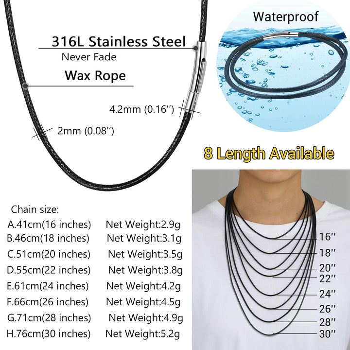 Black Necklace for Men Small Chain 28inch Long Necklaces Cord Necklace