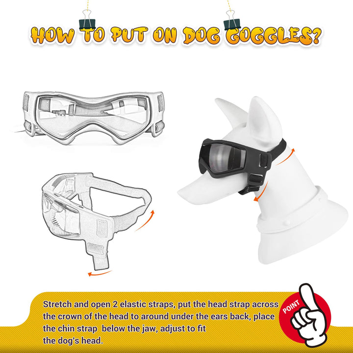 ENJOYING Dog Goggles Small Breed Anti-UV Puppy Sunglasses for Small-Medium Dogs Anti-Fog Windproof Snowproof Doggy Glasses Eyes Protection, Soft Frame, Black