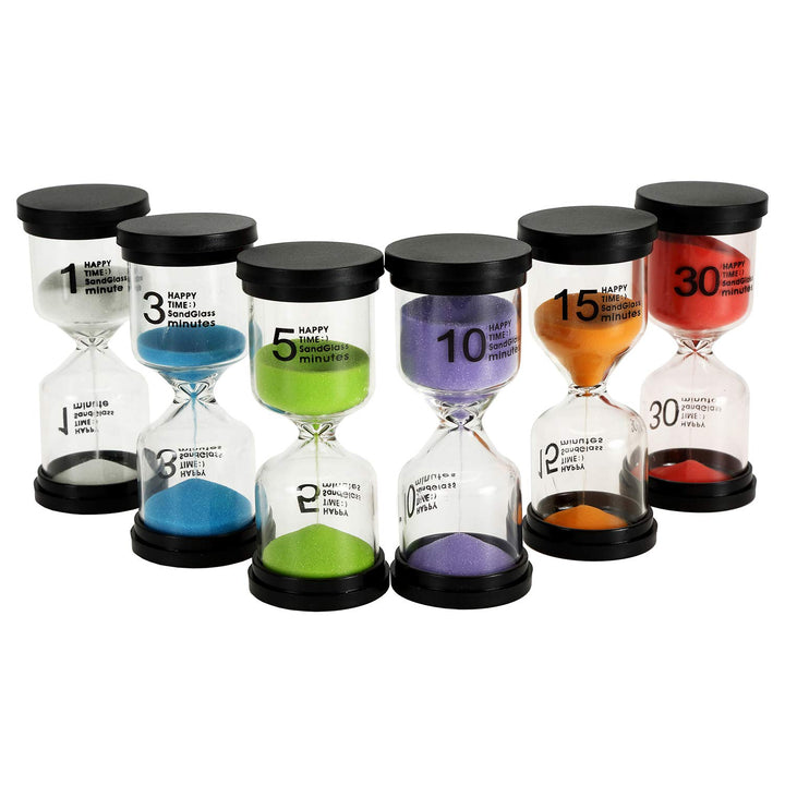 6 Pack Sand Timer, Colorful Hourglass Timer 1 min/3 mins/5 mins/10 mins/15 mins/30 mins Sandglass Timer for Kids Games Classroom Kitchen Home