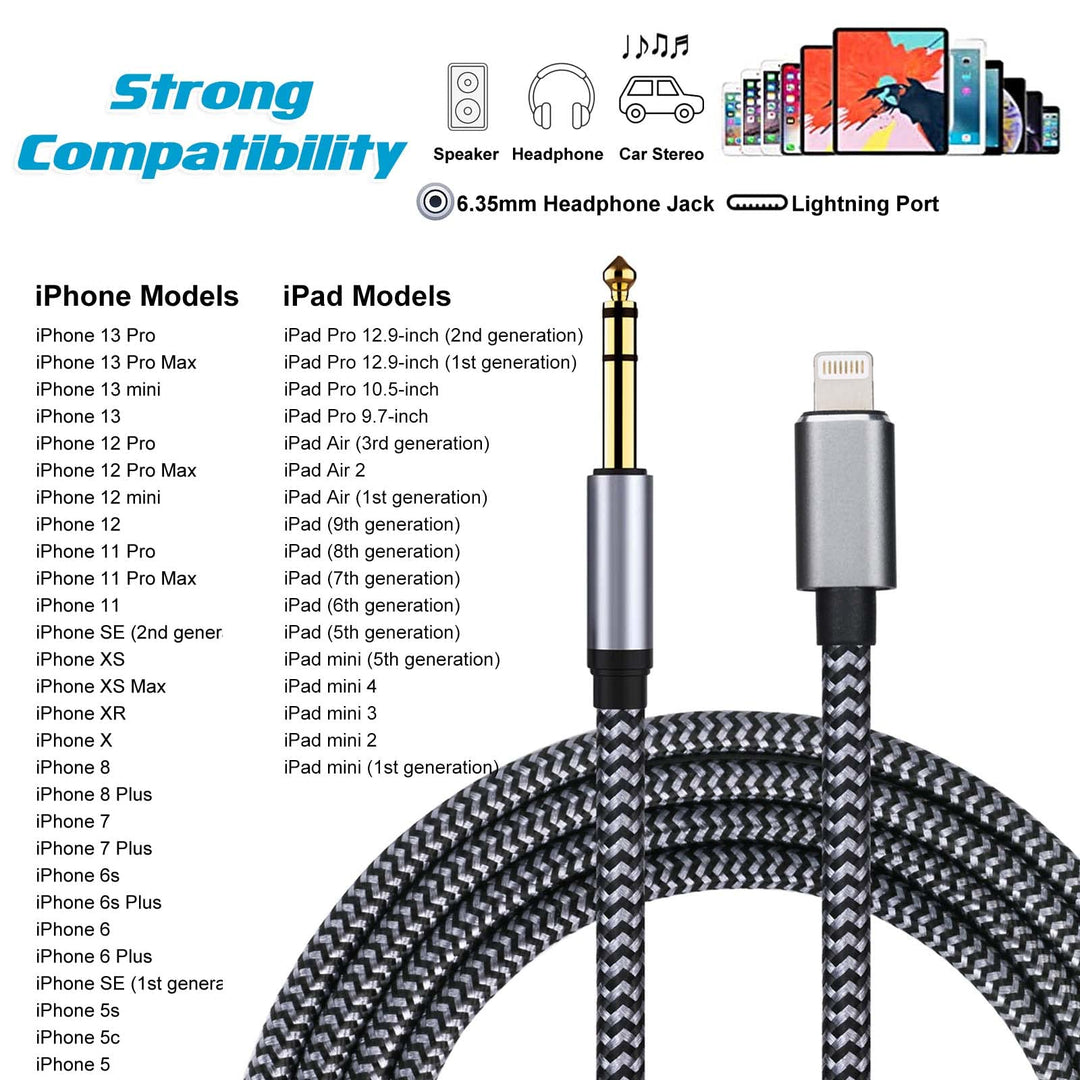 WORLDBOYU Lightning to 6.35mm 1/4 inch TRS Audio Stereo