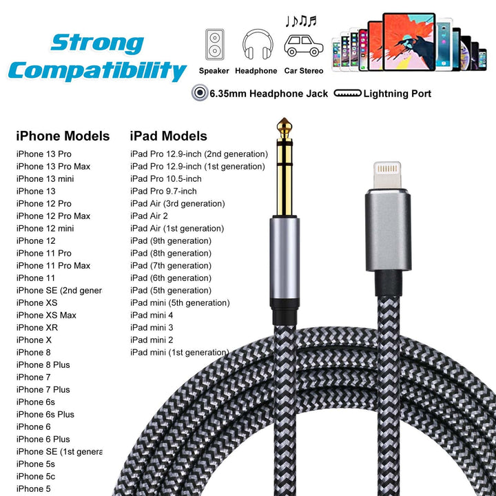 WORLDBOYU Lightning to 6.35mm 1/4 inch TRS Audio Stereo