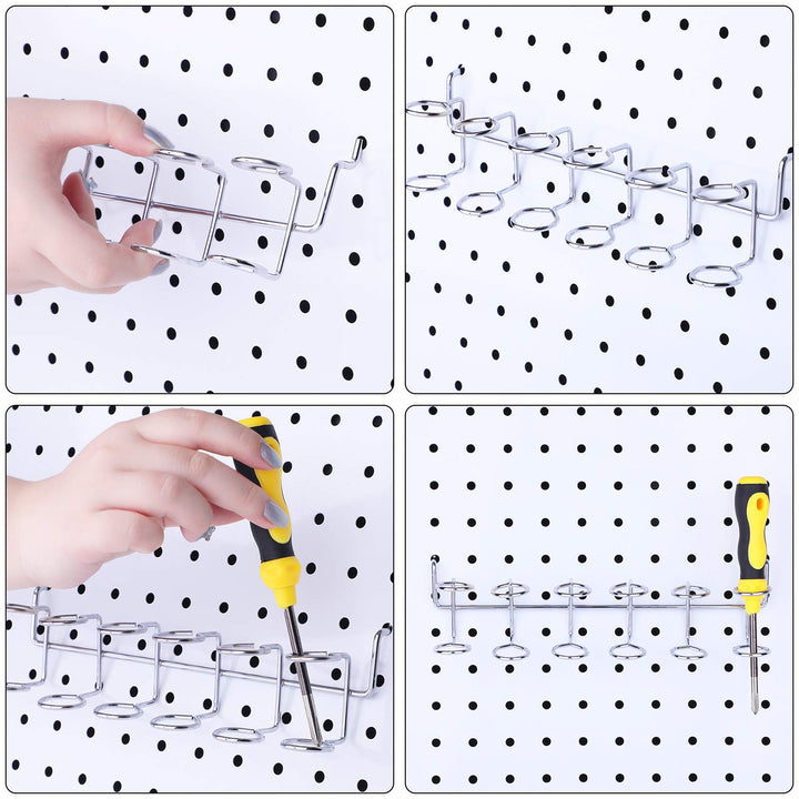 Ripeng Pegboard Screwdriver Holders Peg Board Organizer Accessories Multi Ring Tool Holders Six Tool Multi Tool Organizer Racks for Pegboard, Pliers(Silver, 4 Pieces)