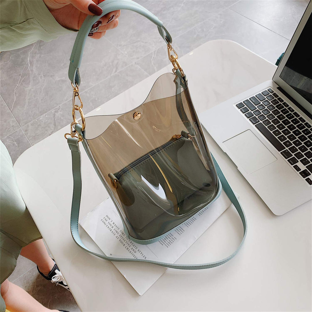 Clear Purses for Women, Tote Handbags Shoulder Hobo Bag Crossbody Bucket Bags Transparent PVC Purse for Summer Beach Travel, Pink