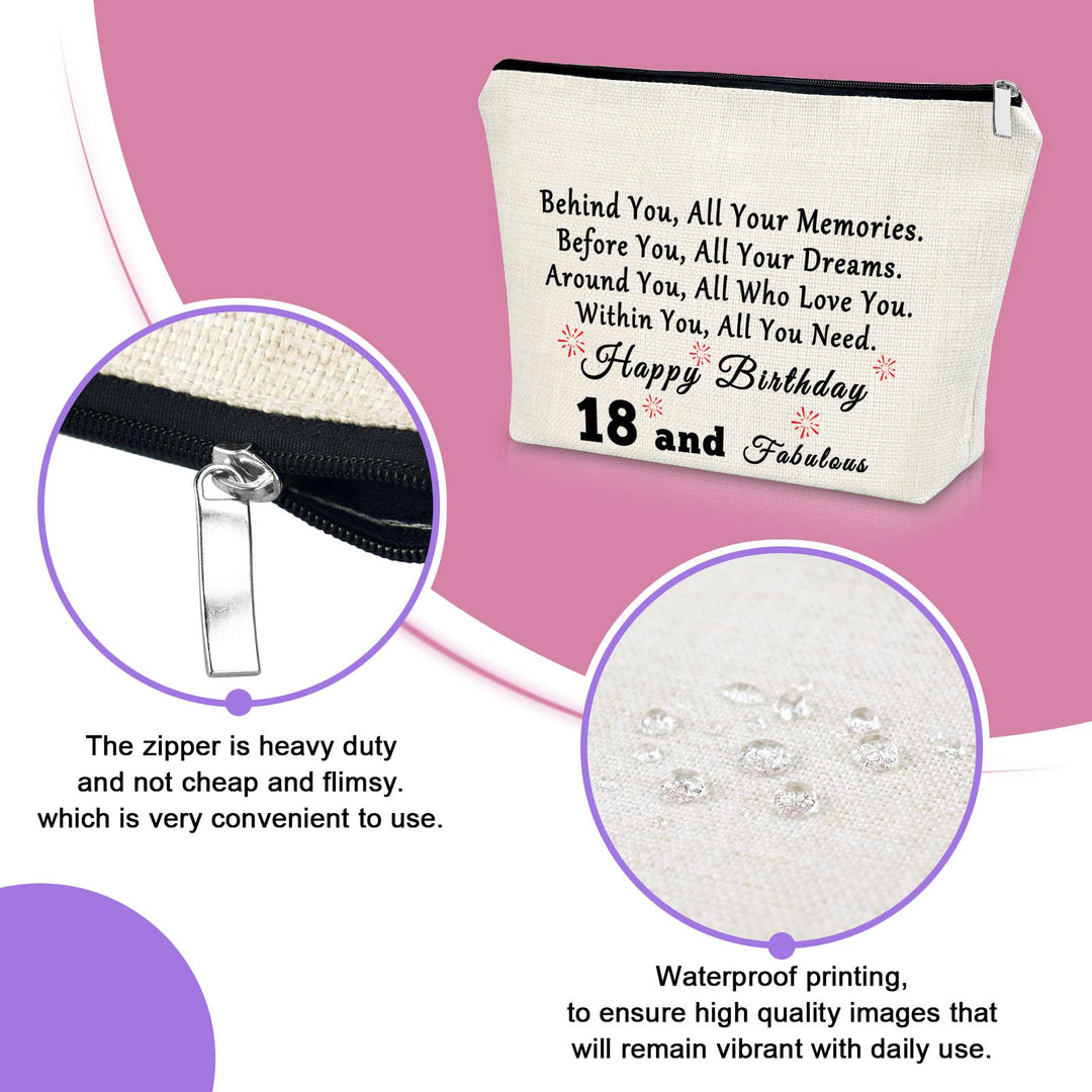 18th Birthday Gifts for Girls Makeup Bag Birthday Gifts for Women 18 Years Old Happy Birthday Gifts for Sister Cosmetic Bag Gifts for Your Daughter Turning 18 Born in 2006 Gifts Travel Pouch