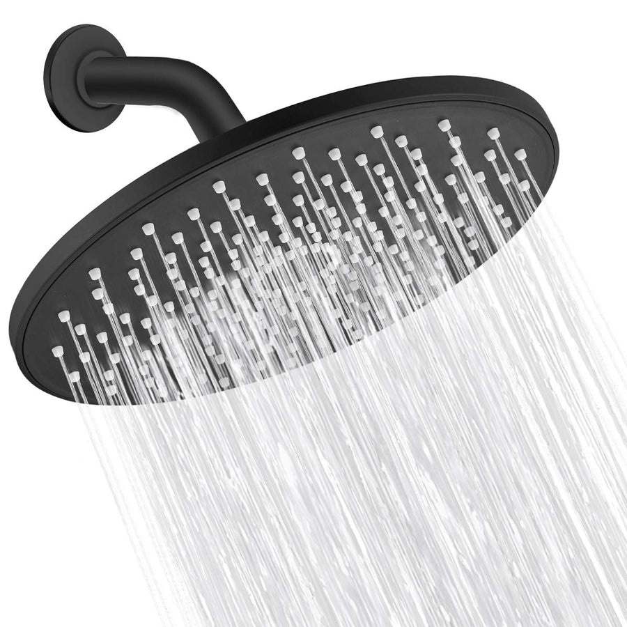 Rain Shower Head 9In High Pressure Showerhead - Tool Free Installation- with Large Spray Surfaces and 200 Nozzles for Delicate and Unstimulate Shower Experience (EM-001 Matte Black/Black)