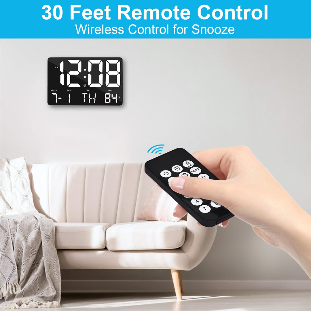 Amgico Digital Alarm Clock with Snooze, Temperature, Auto Dimming, 11.5 Large Display Calendar, Desk/Wall Clock for Bedroom, Living Room, Office, Home, Classroom, Kids, Elderly - White