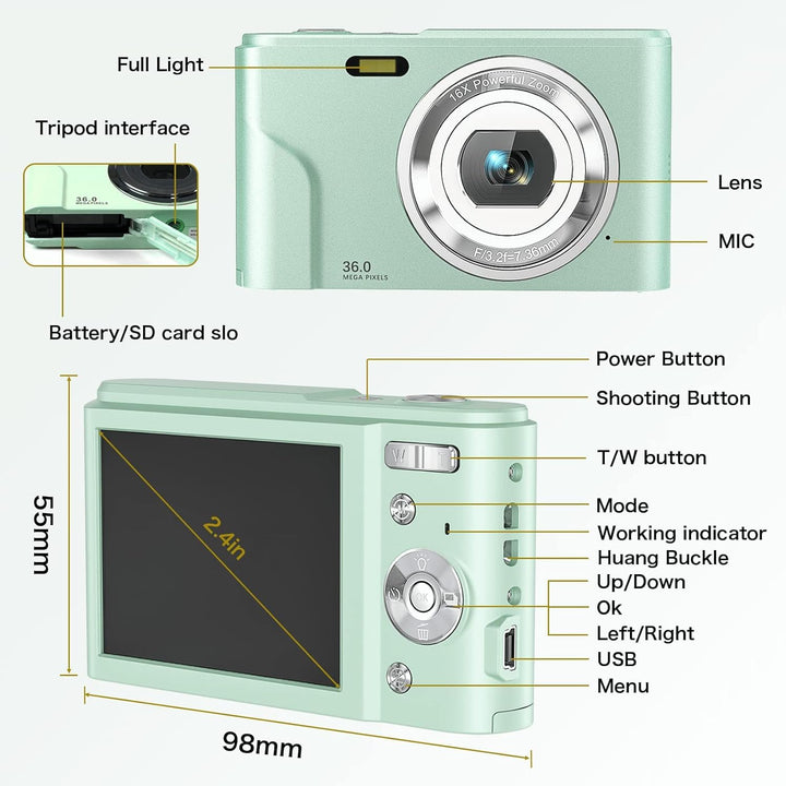 Digital Camera for Kids Boys and Girls - 36MP Children&#39;s Camera with 32GB SD Card£¬Full HD 1080P Rechargeable Electronic Mini Camera for Students, Teens, Kids