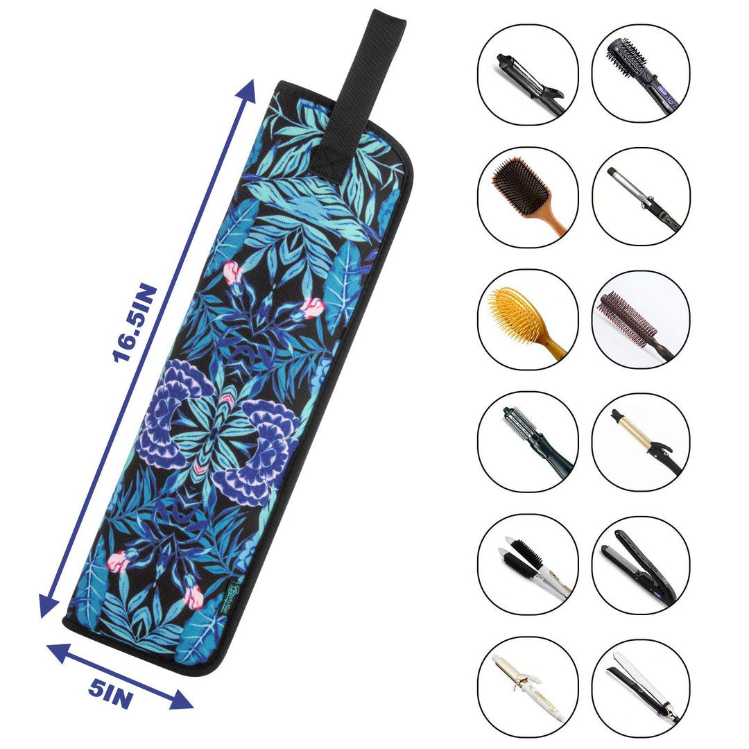 Universal Curling Iron Travel Case, Heat-Resistant, Canvas, Blue Flower