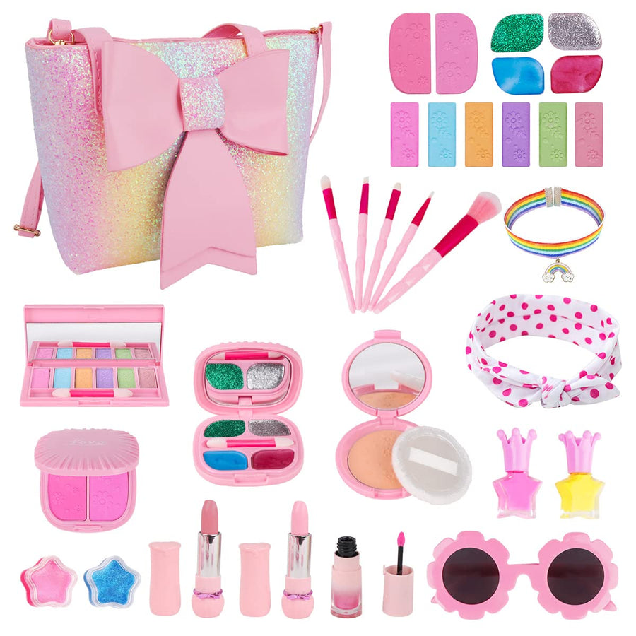 Kids Makeup Kit for Girl, Washable Real Makeup Set for Little Girl with Purse, Play Makeup for Little Girls Kids Age 4 5 6 7 8 Years Old Christmas Birthday Gifts, Makeup for Kids 8-12