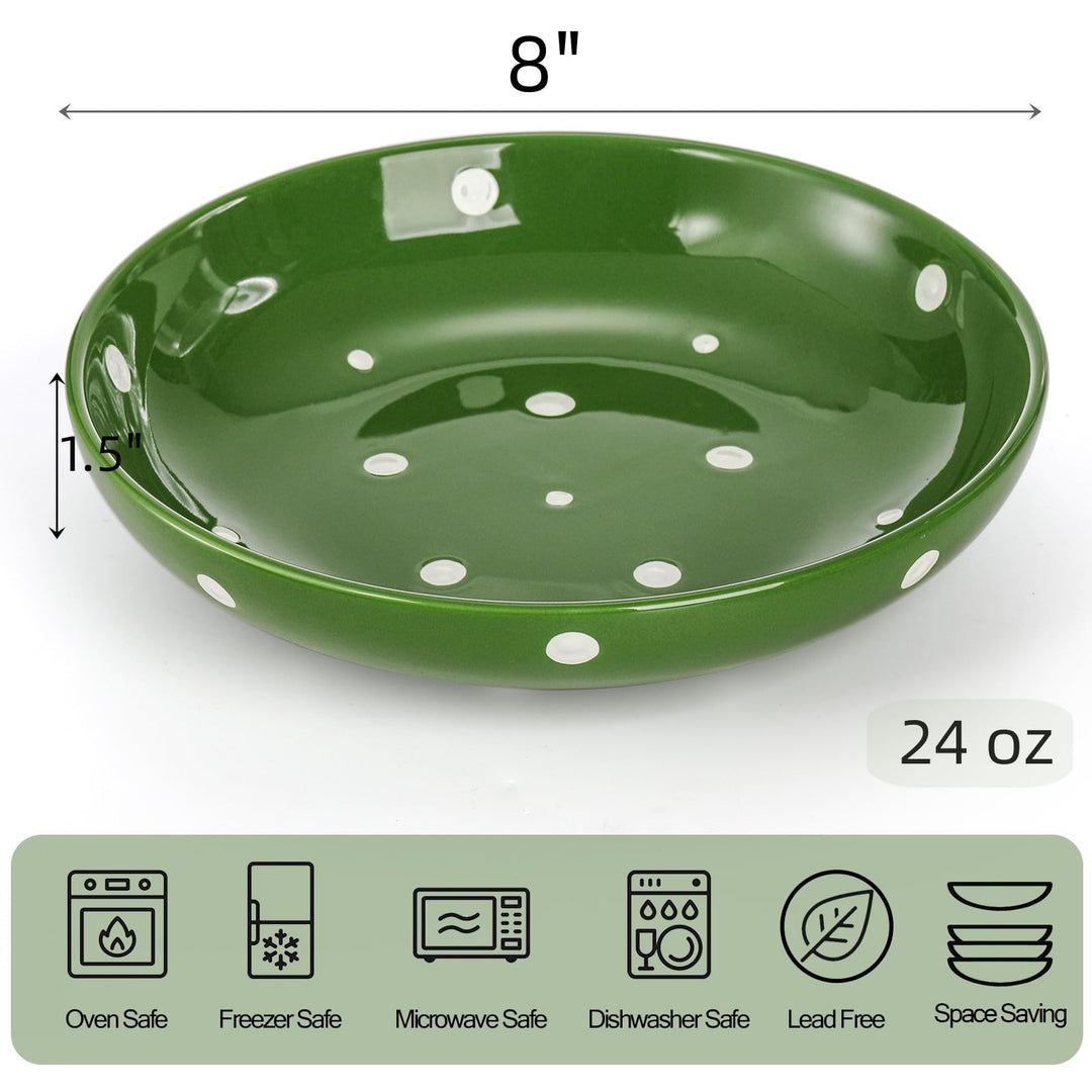 4 Pack Porcelain Dessert Plates, 8 Inch Small Appetizer Salad Plate, Kitchen Serving Flat Dishes for Snacks, Appetizer, Ice Cream, Fruit, Wedding Cake Plate, Polka Dot