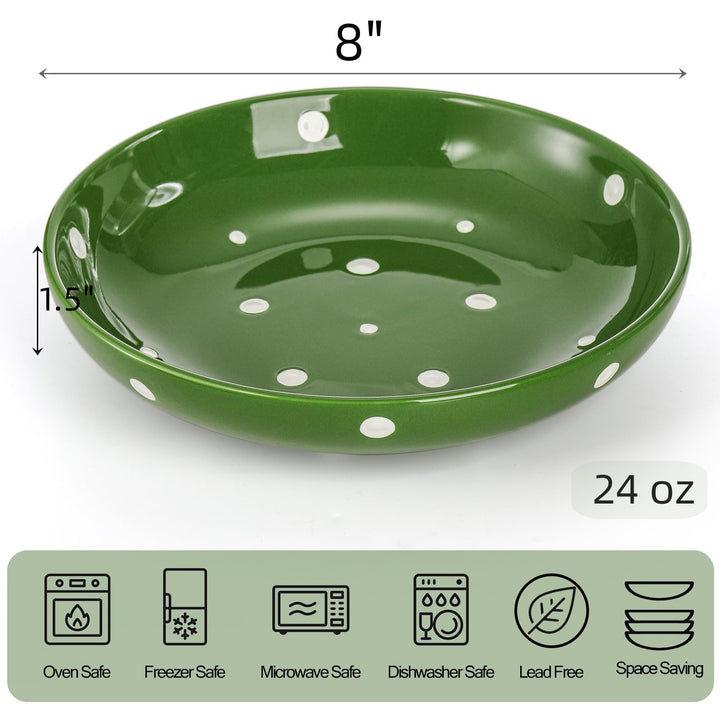 4 Pack Porcelain Dessert Plates, 8 Inch Small Appetizer Salad Plate, Kitchen Serving Flat Dishes for Snacks, Appetizer, Ice Cream, Fruit, Wedding Cake Plate, Polka Dot