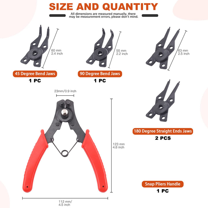 261Pcs 4 In 1 Snap Ring Pliers Set Snap Ring Pliers Remover Retaining Circlip Pliers with 260Pcs Internal and External Snap Ring Retaining Ring Assortment Kit