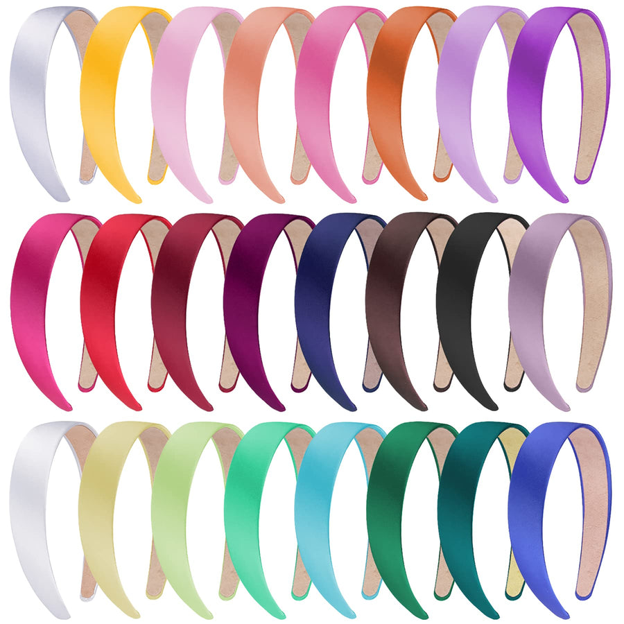 SIQUK 24 Pieces Satin Headbands 1 Inch Wide Headband Co