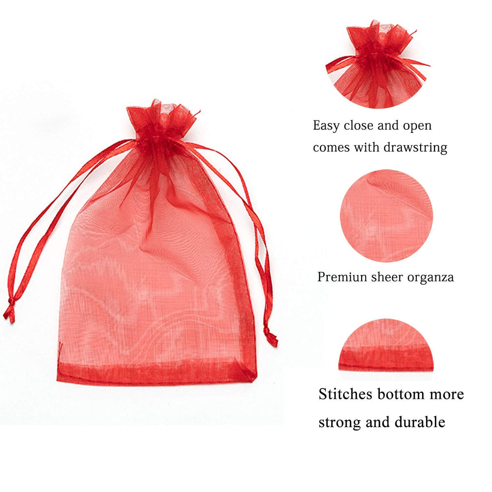 Pimuza 50pc 4x6 inches Gifts Wrap Bags Red,Organza Shee