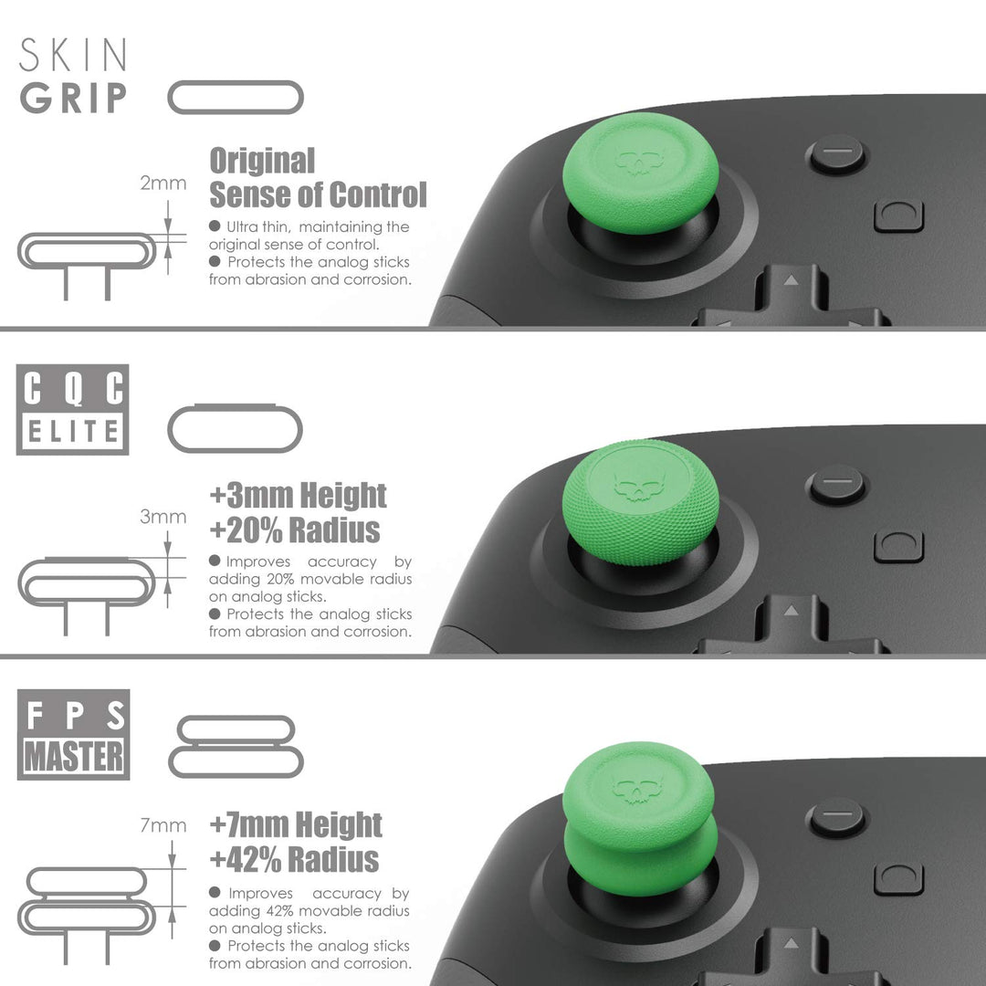 Skull &amp; Co. Skin, CQC and FPS Thumb Grip Set Joystick Cap Analog Stick Cap for Nintendo Switch Pro Controller &amp; PS5 / PS4 / Slim/Pro Controller- Black, 3Pairs(6pcs)