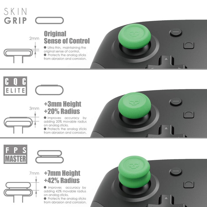 Skull &amp; Co. Skin, CQC and FPS Thumb Grip Set Joystick Cap Analog Stick Cap for Nintendo Switch Pro Controller &amp; PS5 / PS4 / Slim/Pro Controller- Black, 3Pairs(6pcs)