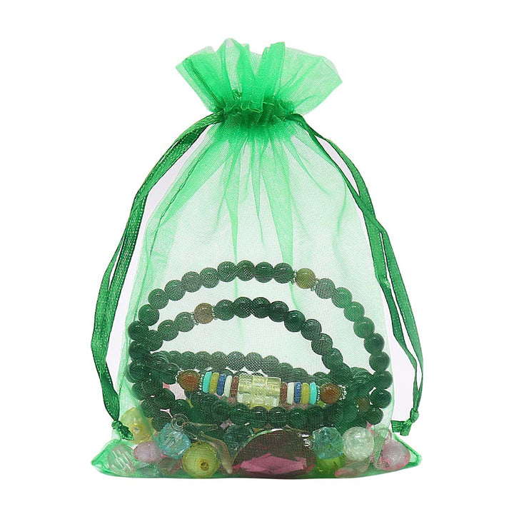 HRX Package 100pcs Organza Drawstring Bags Green, 4 x 6