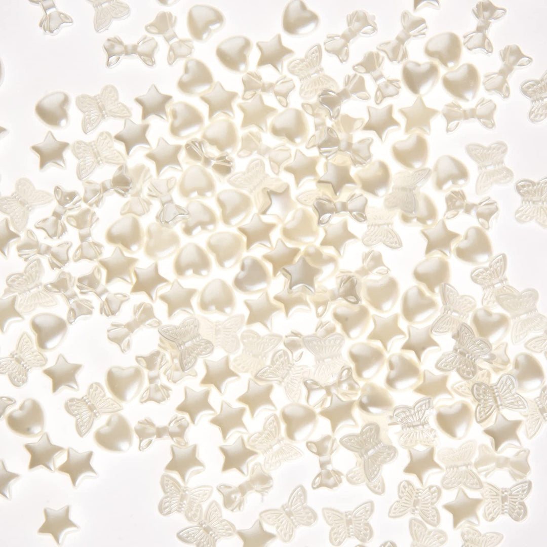 200 Pcs Abs Imitation Pearl Beads-10Mm White Butterfly Star Heart Bowknot Beads-Aesthetic Beads For Jewelry Making Bracelets Necklace
