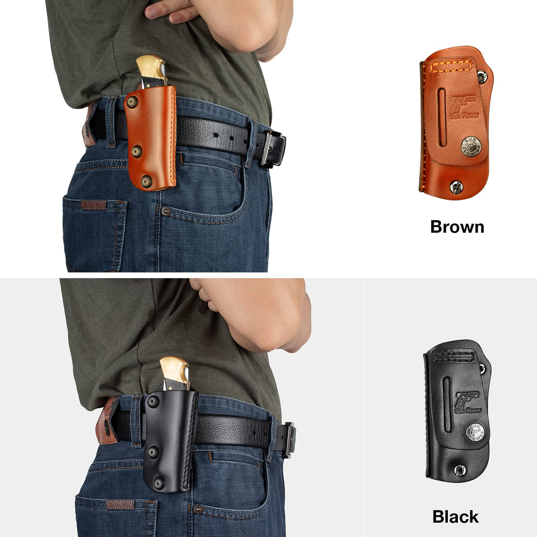 GUN &amp; FLOWER Handmade Leather Sheath for the Buck 110 &amp; 112 Ranger Folding Knife (Knife not included), Retention Adjustable, Fit 1.5&#39;&#39; and 1.75&#39;&#39; Wide Belt
