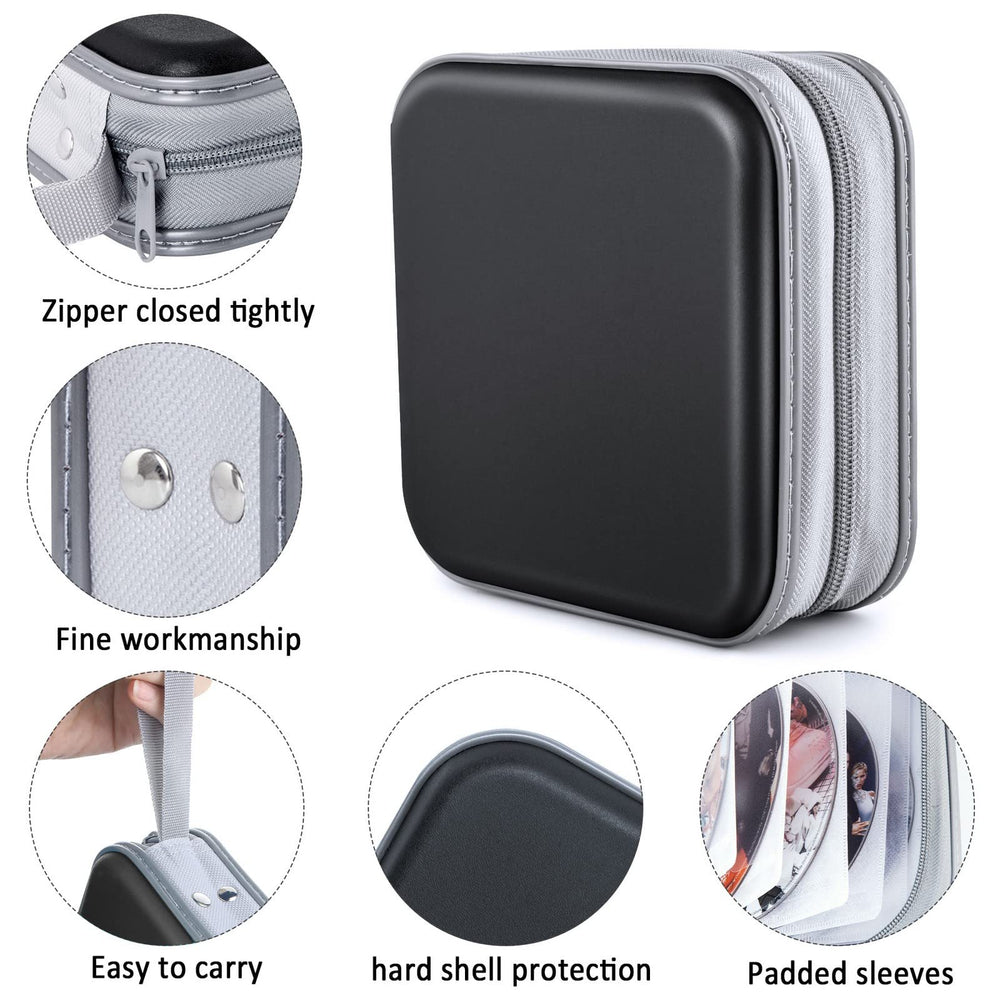 CD Case, DVDs Wallet Holder, CD/DVD Case Wallet 40 Discs Heavy Duty Bag Binder Storage Booklet Album (Black)