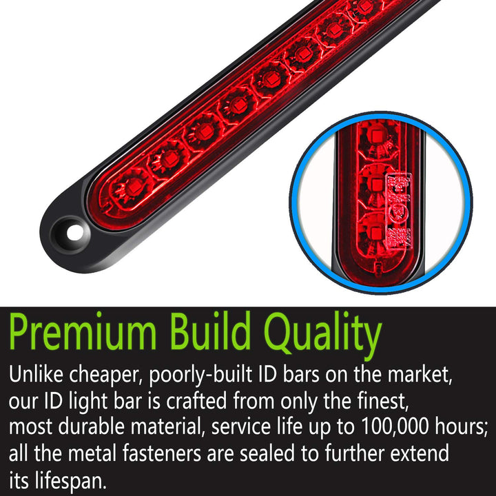 2 Pack 10 15 LED Trailer Identification Light 9 to 30-volt, LED Stop Turn Tail Light Assembly Third Brake Bar Strip Rear Marker Light IP67 Waterproof for Heavy Duty Marine Boats Trucks Pickups