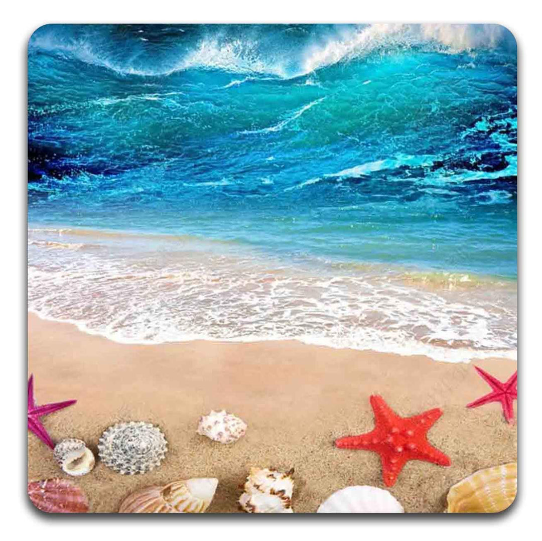 Beach Shells Square Coaster Set - Made of Recycled Rubber - Set of 4
