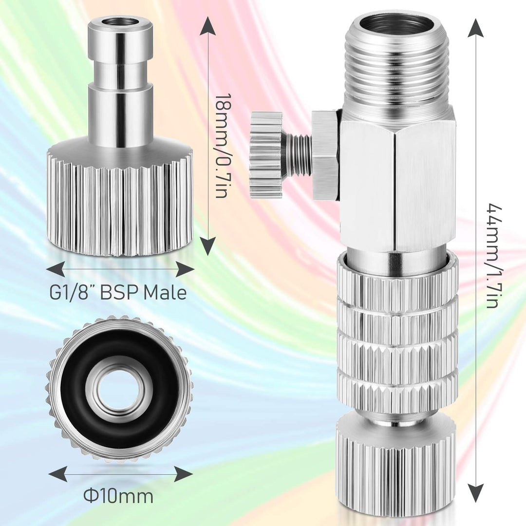 Airbrush Quick Release Coupling Adapter Kit Spray Gun Disconnect Adapter Set with 1/8 Inch 5 Male and Female Connectors and 1/8 Inch BSP Male and Female Connection with Adjustable Control Valve