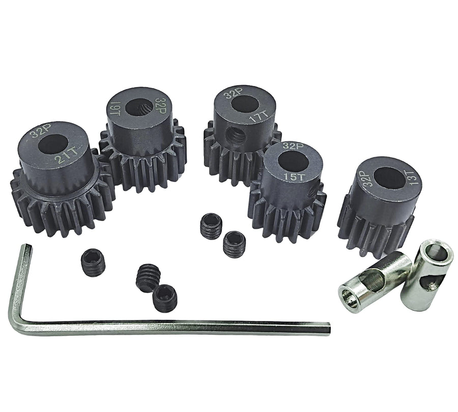 32P 5mm Hardened Metal Pinion Motor Gear Set 13T 15T 17T 19T 21T with 3.175mm Coupler for RC Buggy Car Monster Truck