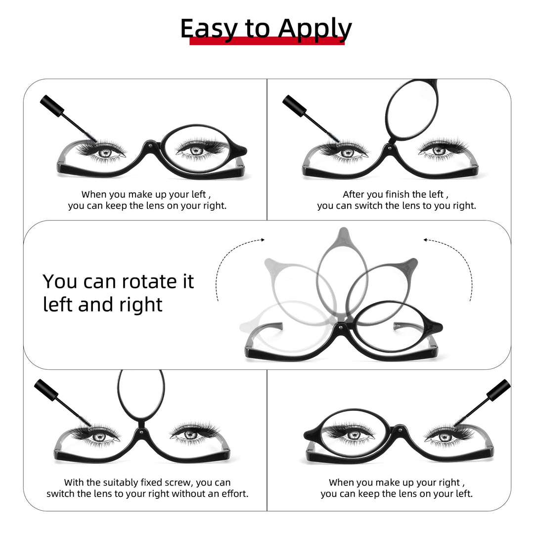 JM 2 Pairs Makeup Reading Glasses Round Magnifying Flip