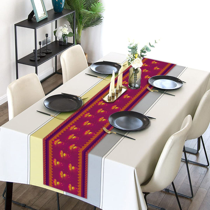 Linen 13x72&#39;&#39; Diwali Table Runner Indian Festival of Lights Decoration for Kitchen Dinning Room Decor