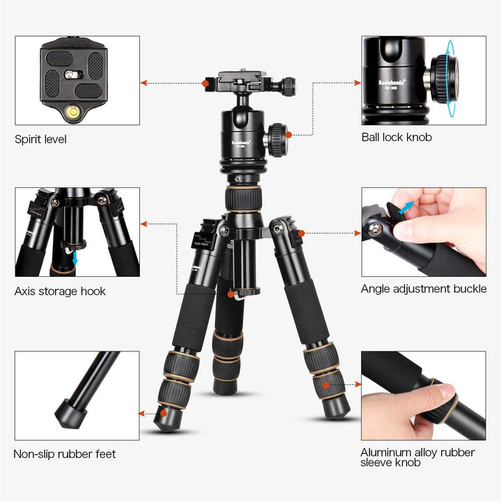 Koolehaoda Camera Tripod Mini Travel Tripod with 360° Ball Head, 21 Aluminum Compact Desktop Tripod for DSLR Camera Video Camcorder, Load up to 22lb/10kg
