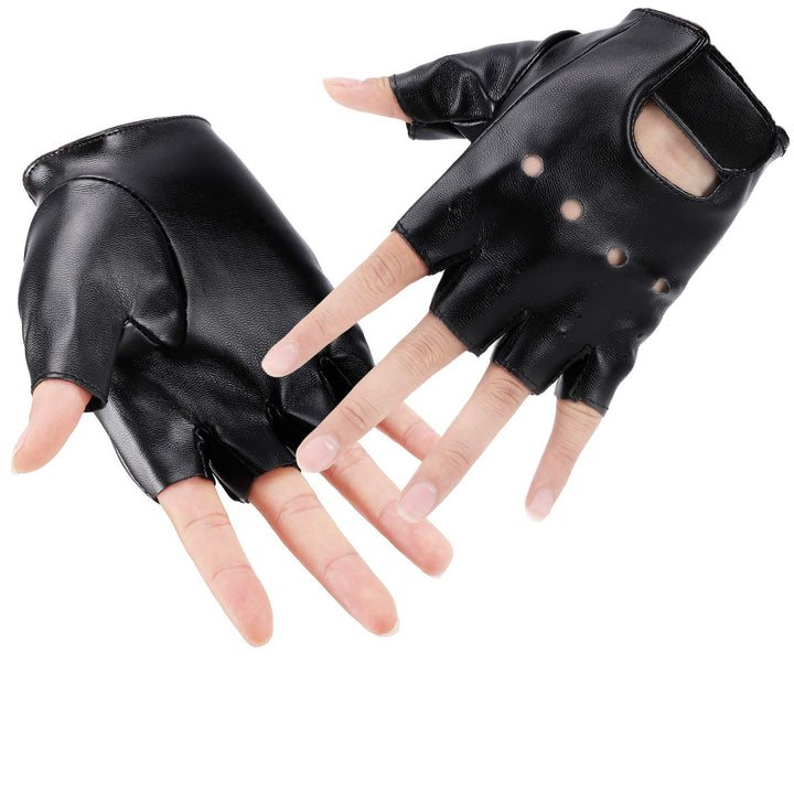 Accmor Kids PU Leather Fingerless Gloves, Kids Cycling Gloves, Outdoor Sports Cosplay Performance Half Finger Gloves for Boys, Girls, Black