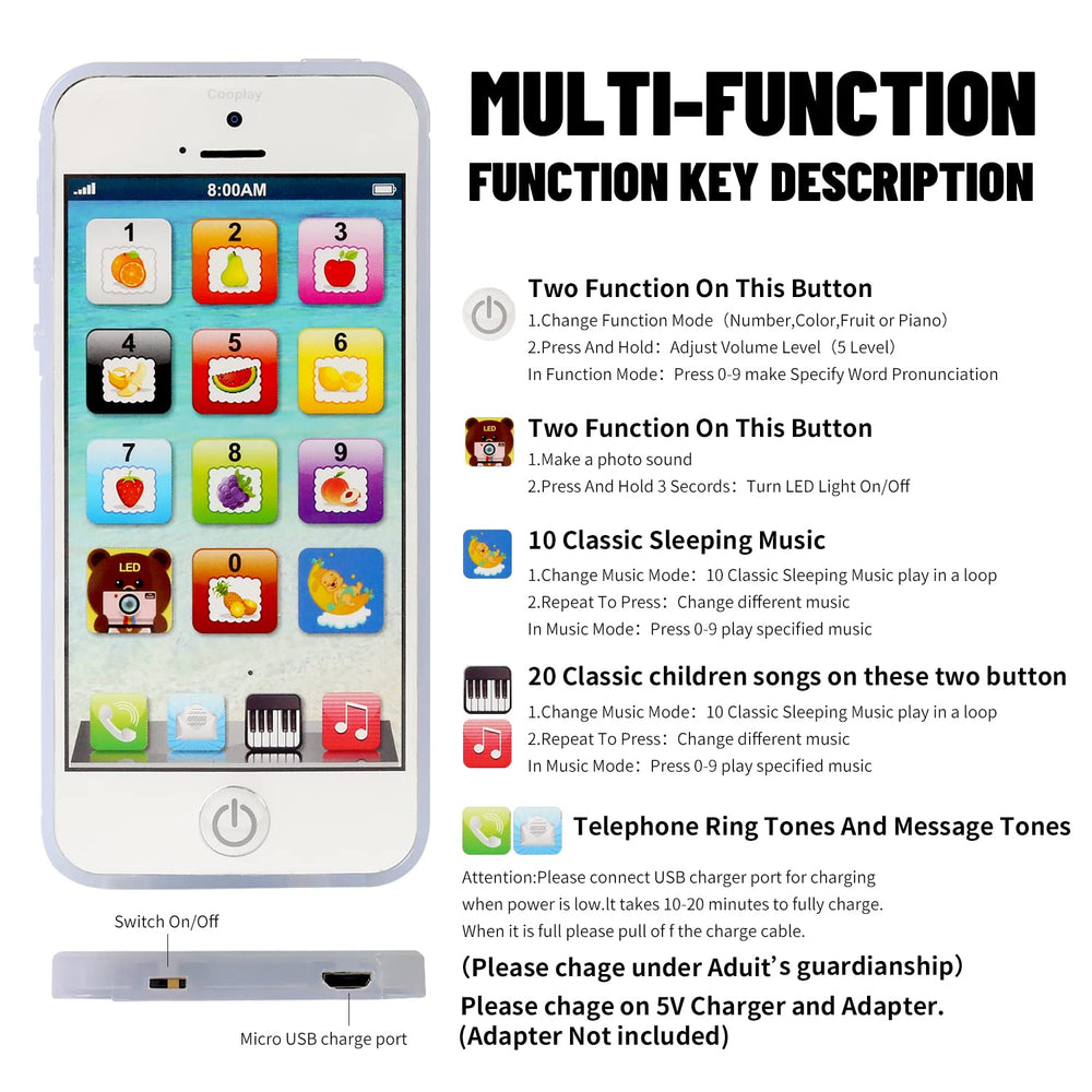 Cooplay White Smart Phone Toy Music Lullaby YPhone Song