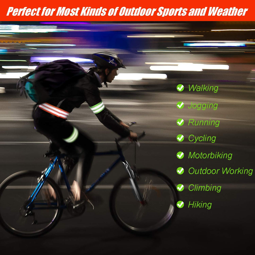16 Pieces Reflective Bands Reflector Bands for Wrist, Arm, Ankle, Leg, High Visibility Reflective Gear Safety Reflector Tape Straps for Night Walking, Cycling and Running (Green, Orange)