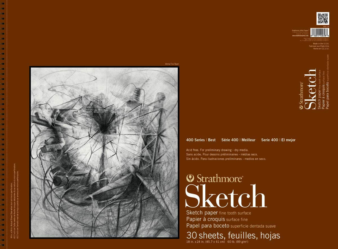 400 Series Sketch Paper Pad, Side Wire Bound, 18x24 inches, 30 Sheets (60lb/89g) - Artist Sketchbook for Adults and Students - Graphite, Charcoal, Pencil, Colored Pencil
