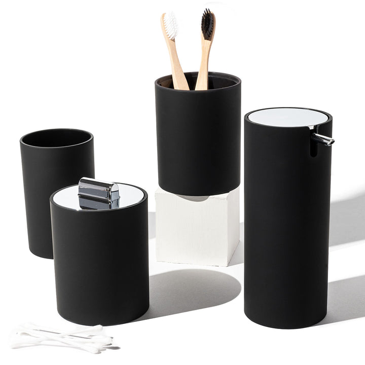 Sleek 4 Pcs White Bathroom Accessories Set Complete. White Bathroom Decor Sets. Matte White Bathroom Accessory Set White. White Bathroom Set White. Black and White Bathroom Accessories