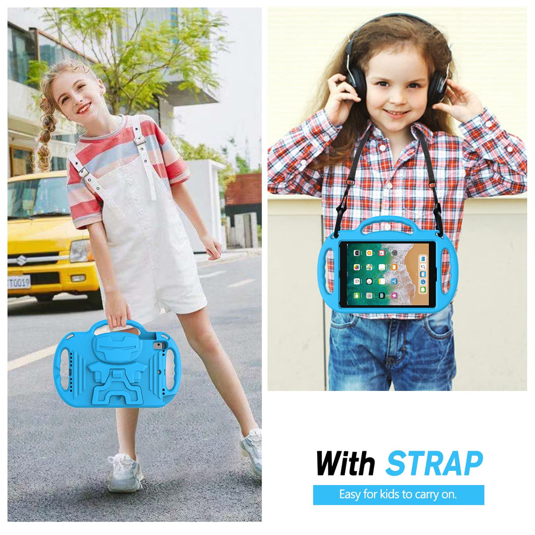 Kids Case for 9.7 iPad 6th Generation Kids Case, iPad 5th Generation Case, iPad Air 2 Case - with Shoulder Strap, Shockproof Handle Stand Cover for iPad 9.7 2017(5th Gen) 2018 (6th Gen)-Blue