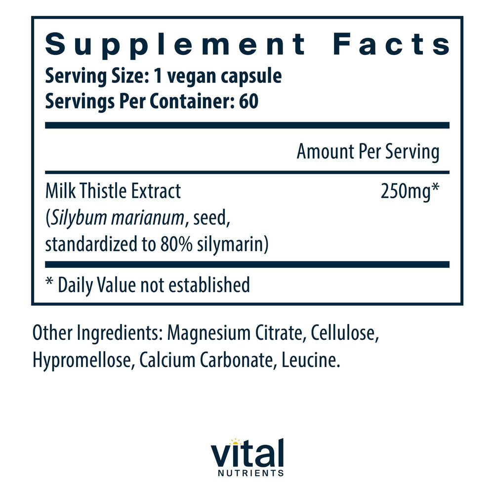 Milk Thistle Extract 250mg | Vegan Milk Thistle Supplement for Liver Function & Detox | Antioxidant Support for Glutathione Production | Gluten, Dairy, Soy Free | Non-GMO | 60 Capsules