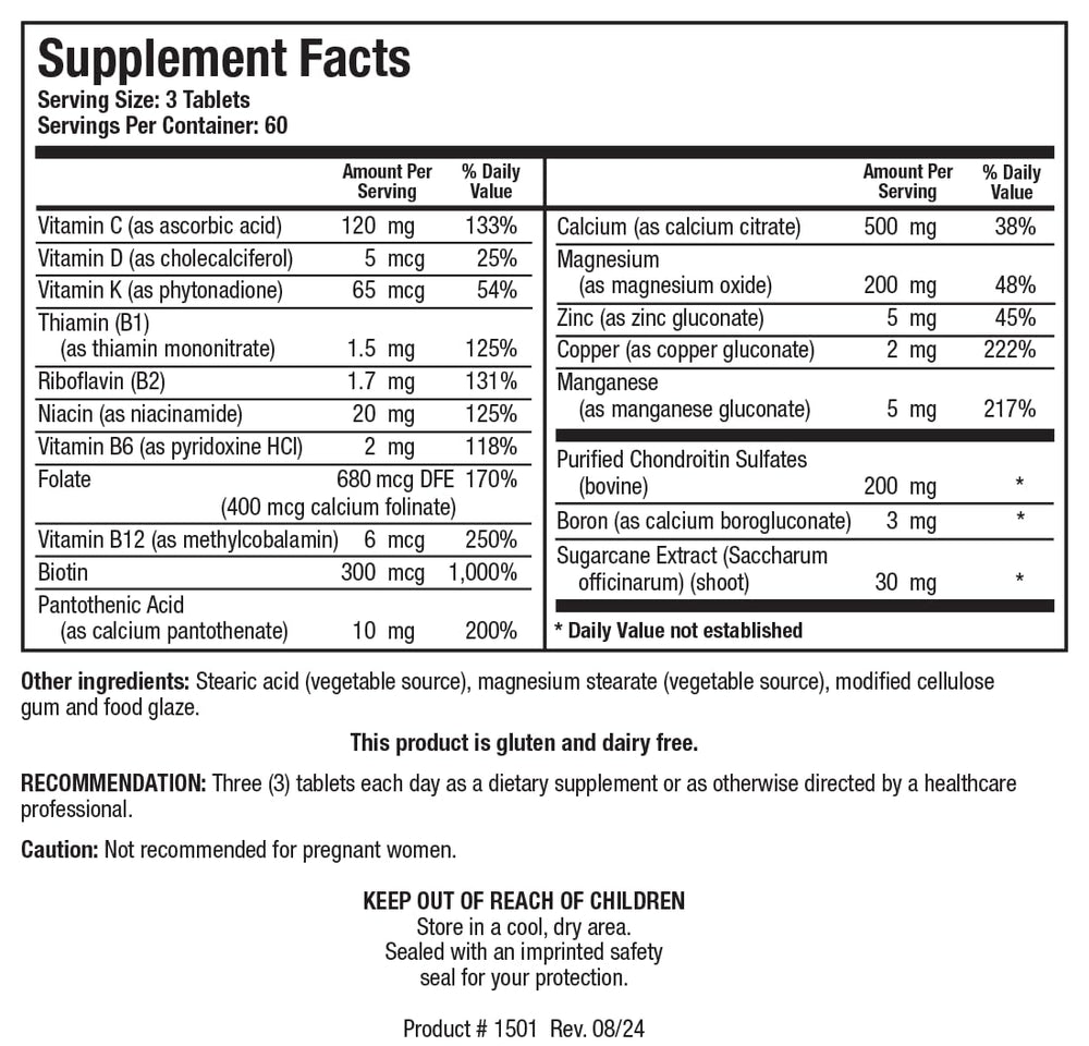 Osteo B Plus Optimal Bone Health Support with Vitamin K, Mg, Ca, Healthy Aging, Purified Chondroitin Sulfates 180 Tablets