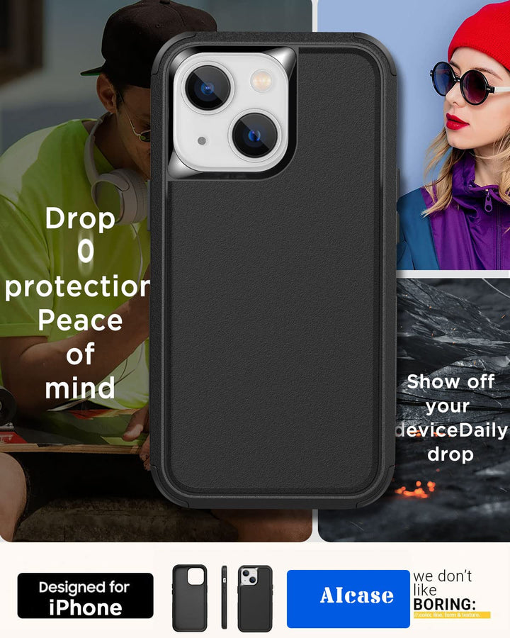 AICase for iPhone 13/iPhone 14 Case,Heavy Duty 3-Layer Rugged Pocket-Friendly Phone Case,Durable Military Grade Protection Shockproof/Drop Proof/Dust-Proof Protective Cover for iPhone 13/14 (Black)