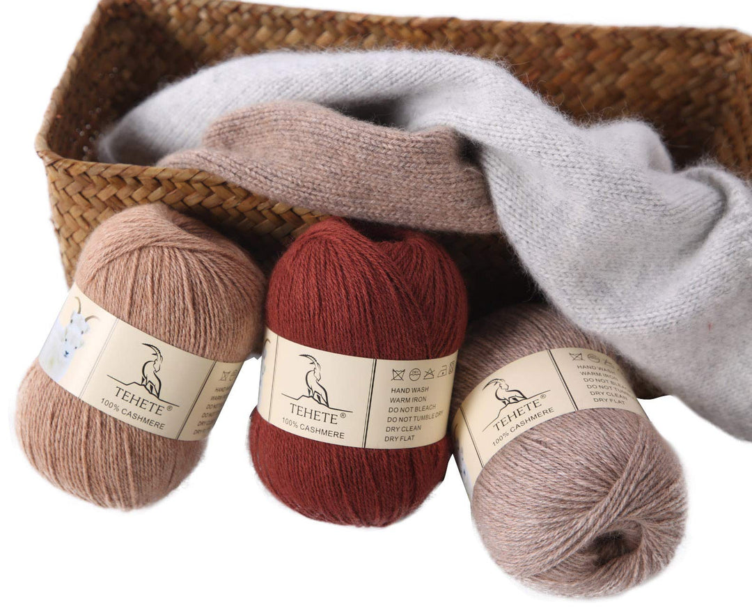 TEHETE 100% Cashmere Yarn for Crocheting 3-Ply Warm Sof